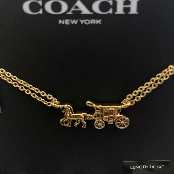 Coach gold double strand horse and carriage necklace. - Picture 1 of 3